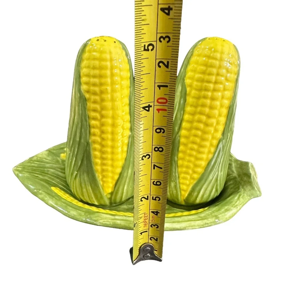 Vintage Yellow‎ Corn on the Cob Salt & Pepper Shaker Set with Plate 1978